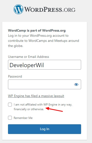 WordPress.org Login Box Change WP Affiliated